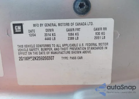 2005 Chevrolet Impala Ls из США, поврежденный, VIN 2G1WH52K259260307